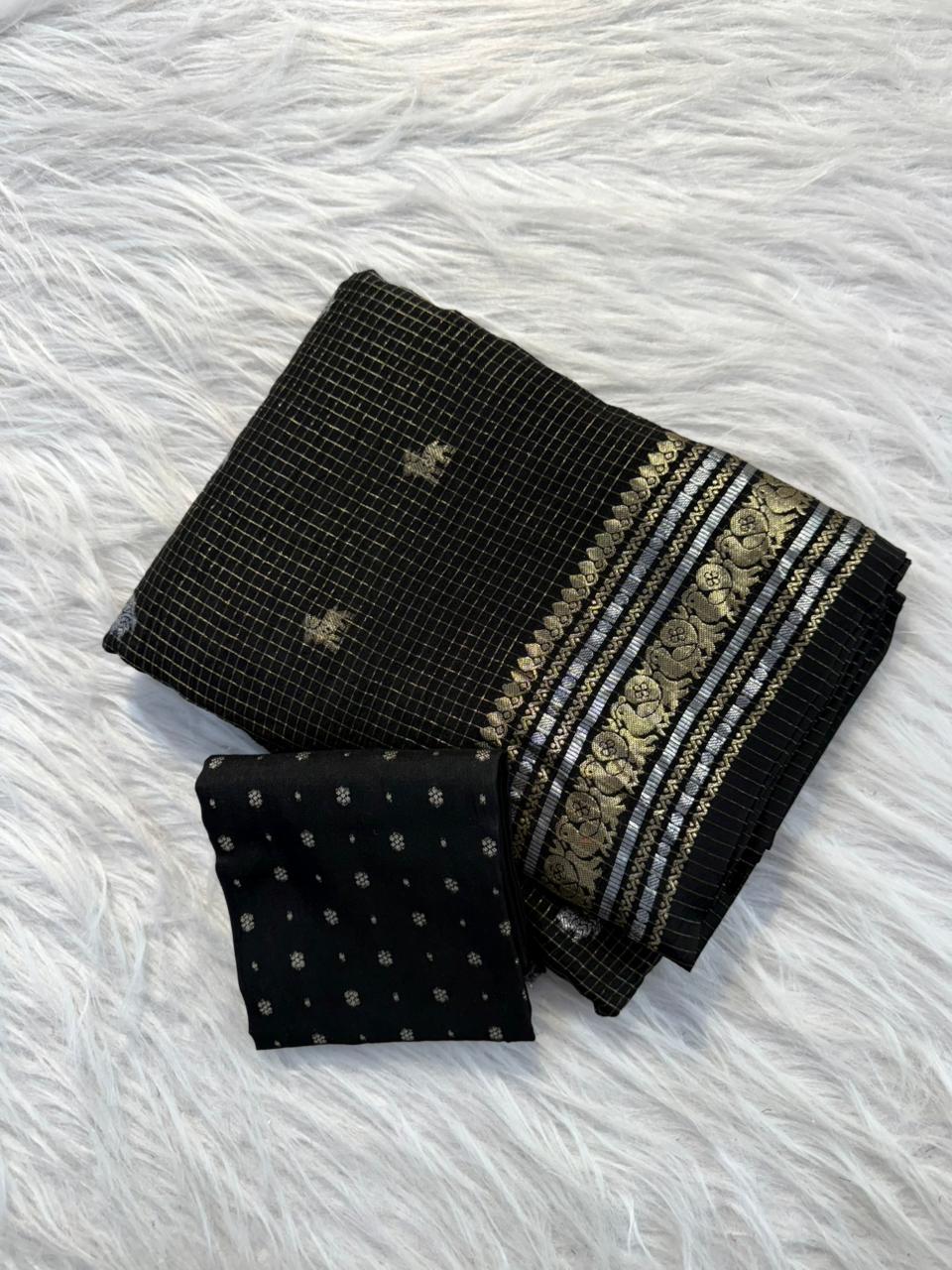 Viscose Chinon chit pallu silver and gold trendy look saree