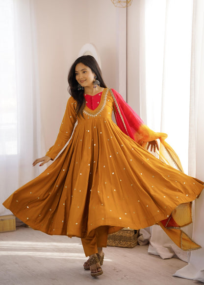Anarkali 3 piece embroidered office set