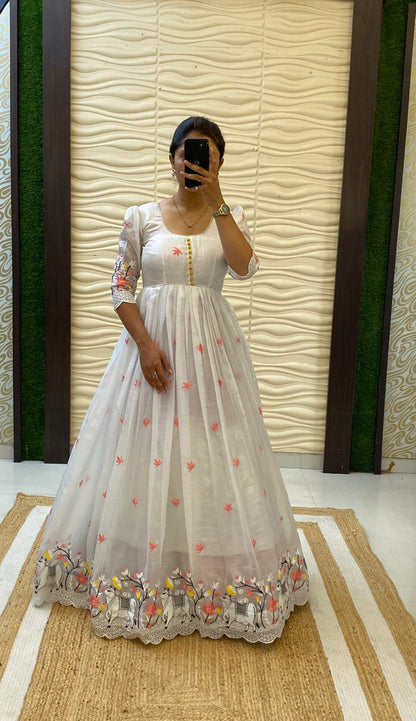 Café Pichwai embroidery soft crush gowns
