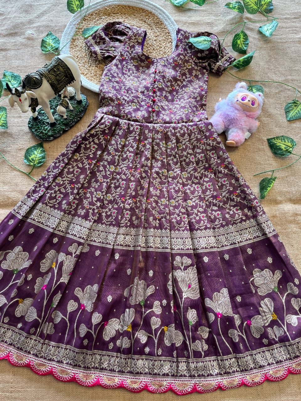 Gowns Silk panihari with zari weaving-Kids Gown