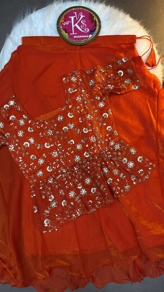Sequin embroidered crop top style lehenaga