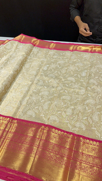 Viral Banarsi tissue chikankari jaal embroidery vintage sarees