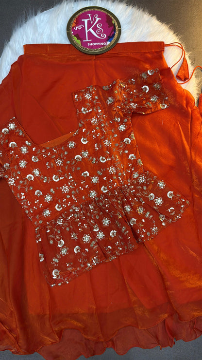 Sequin embroidered crop top style lehenaga
