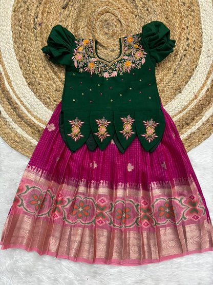 Kids soft Banarasi Maggam pattu pavadas