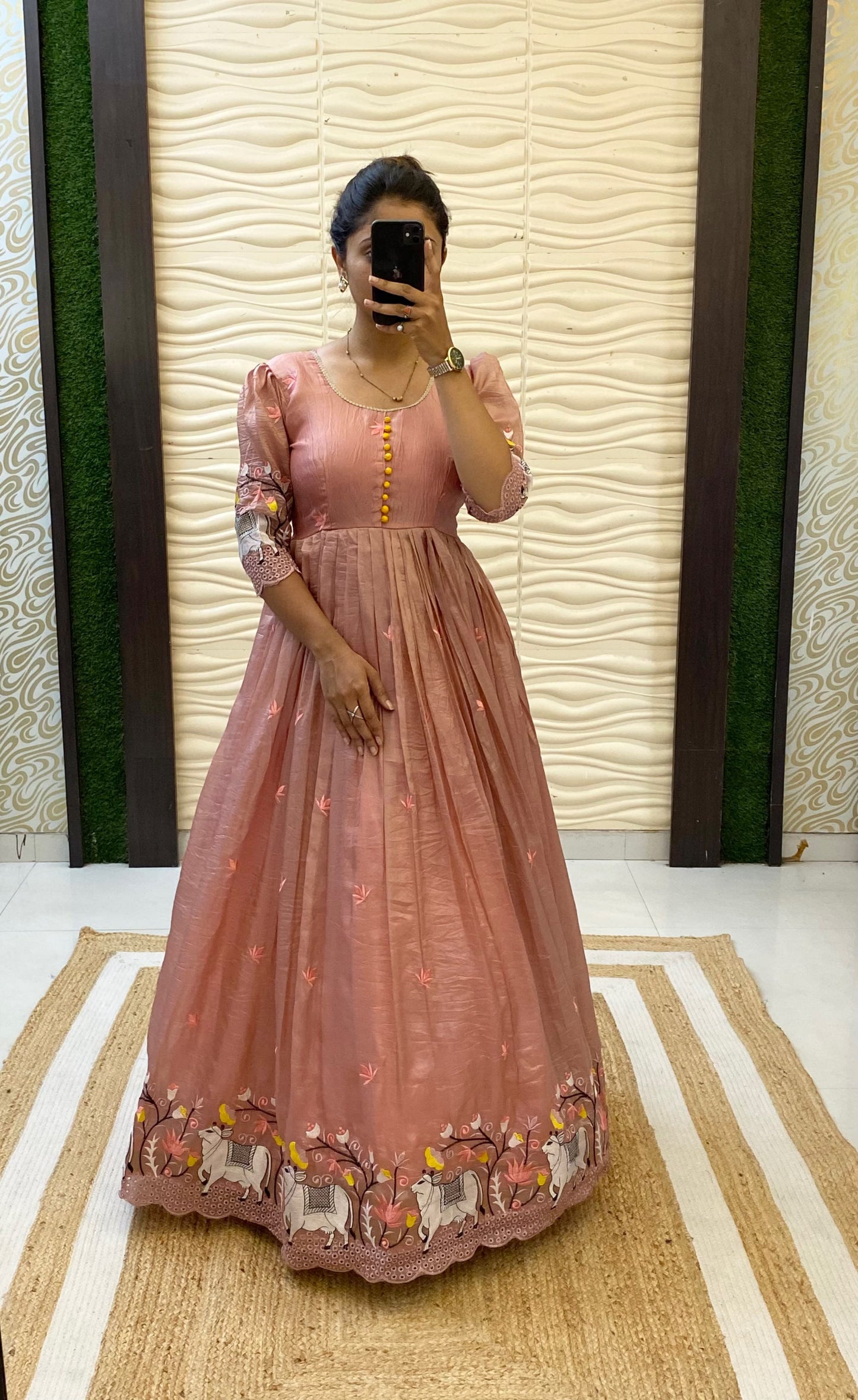 Café Pichwai embroidery soft crush gowns