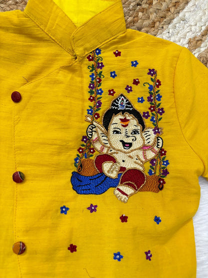 Kids Ganesh maggam work kurta dhoti set