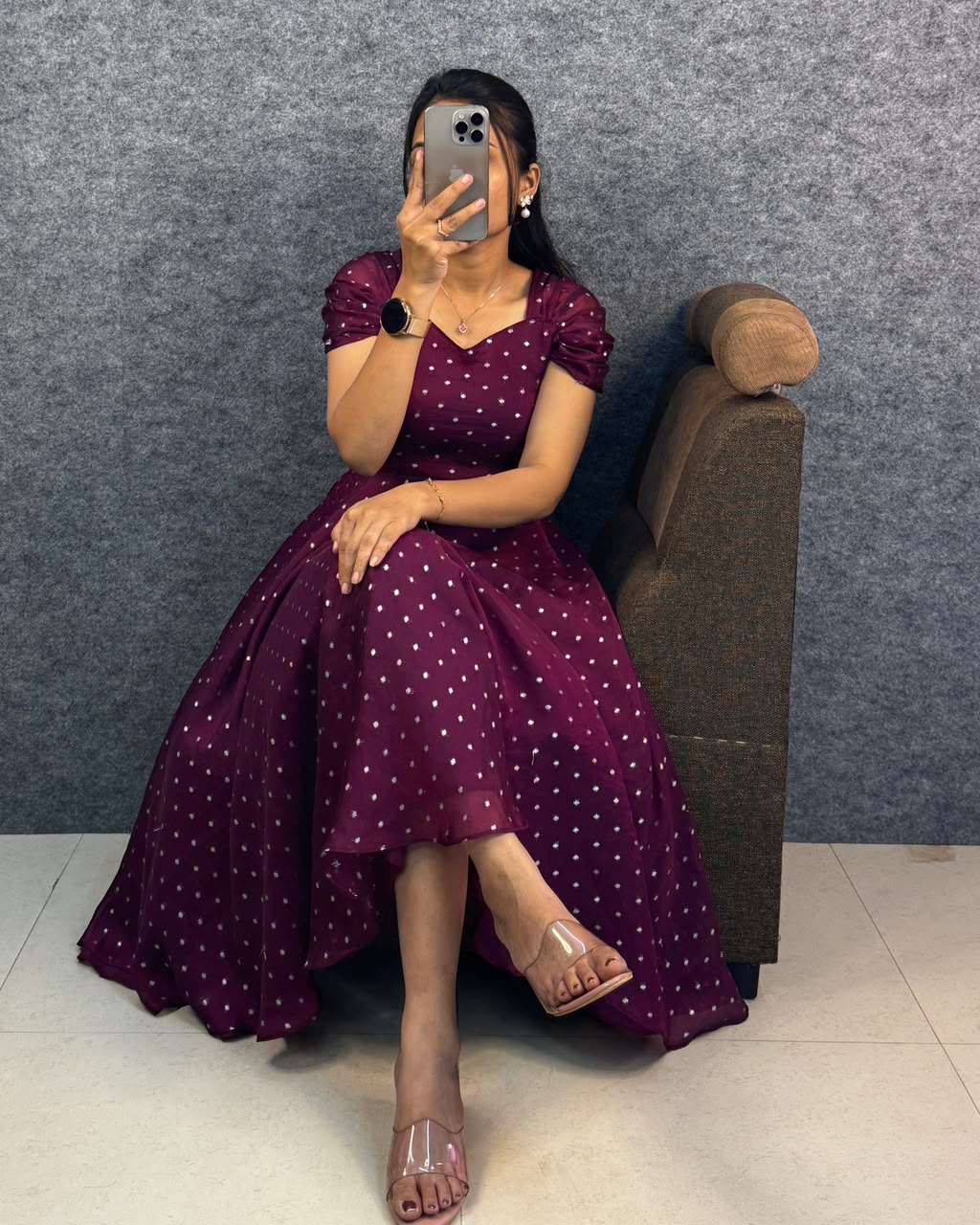 Designer princess party wear tissue butti midi gown