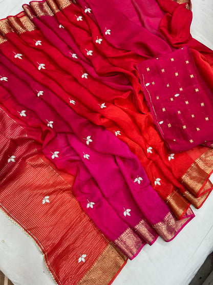 Pure Soft Chinnon Work Budget Sarees