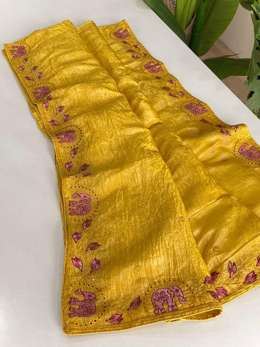 Crush silk embroidery trendy look saree