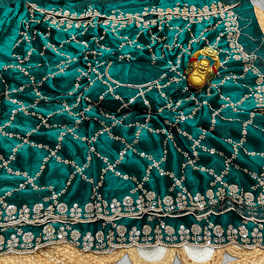 Luxe grand party beeds work velvet shine saree