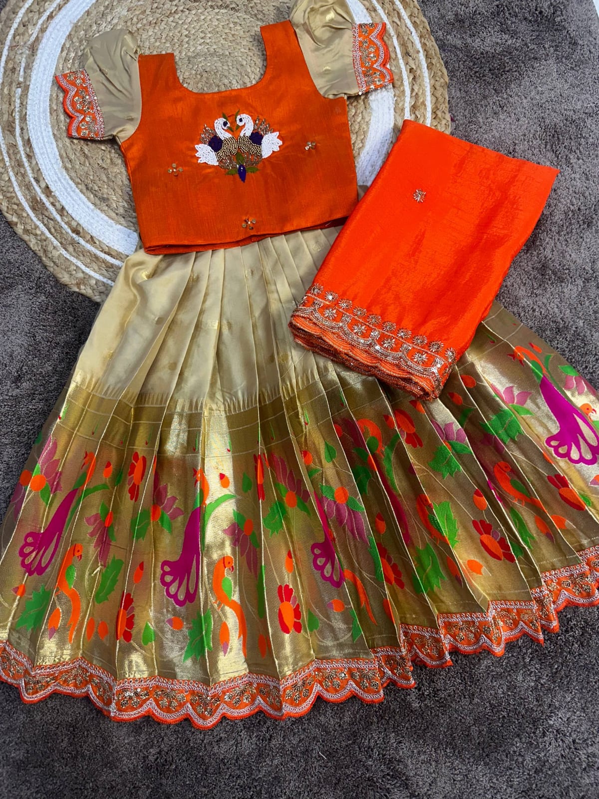 Cute paithani silk zari weaving kids sets