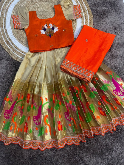 Cute paithani silk zari weaving kids sets