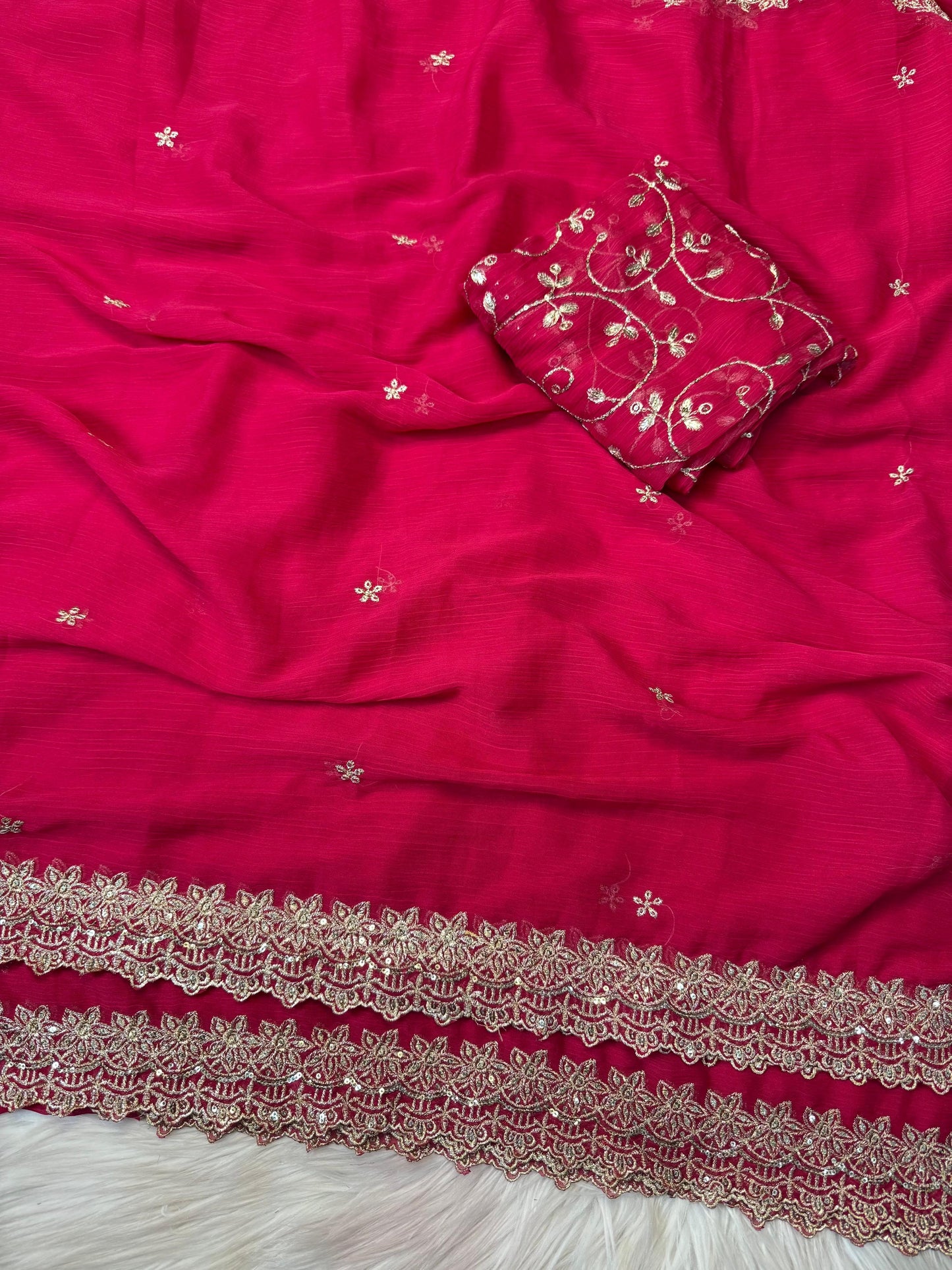 Chiffon fruit colour saree in budget