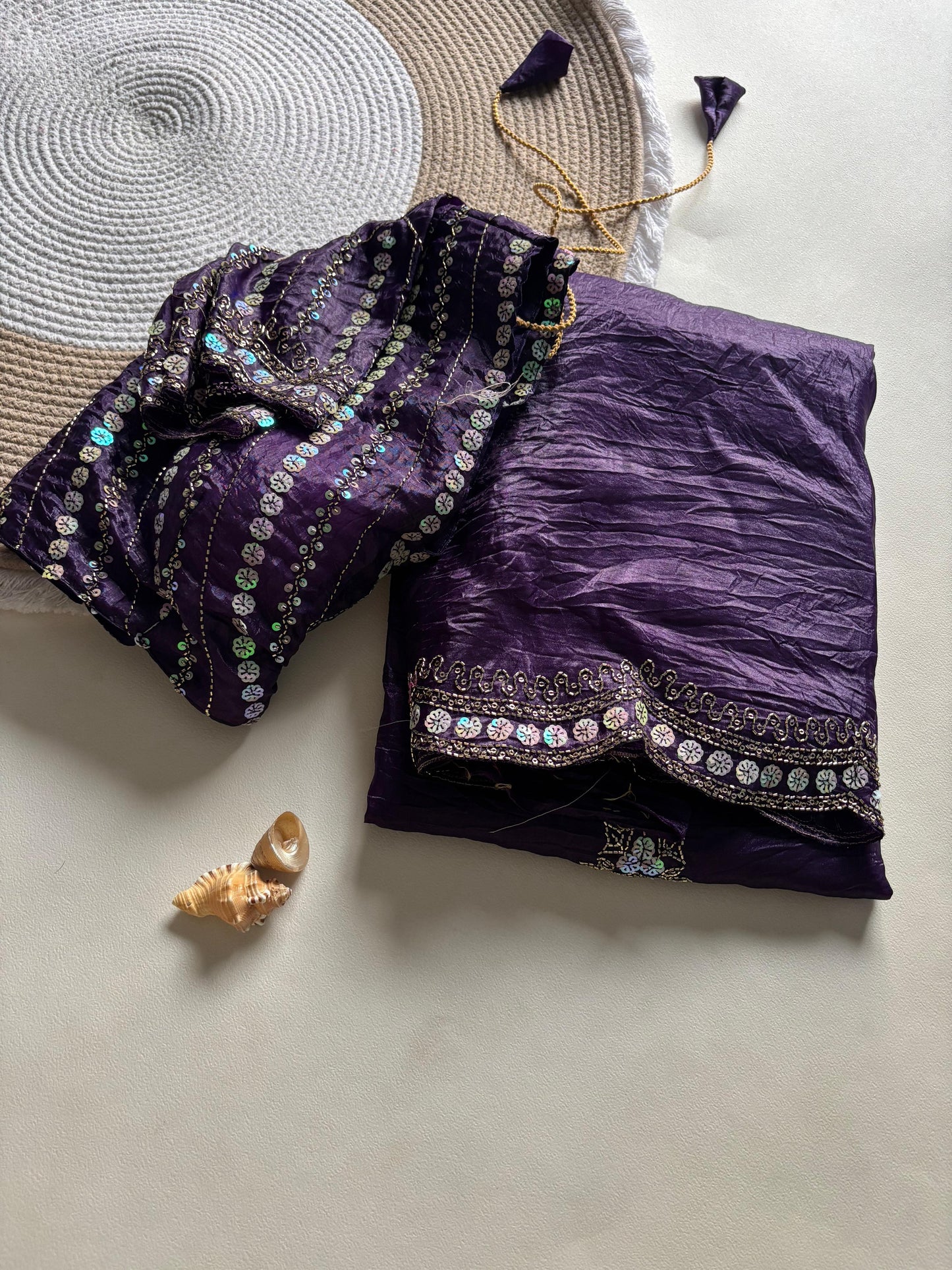 New gold crush saree with stitched blouse