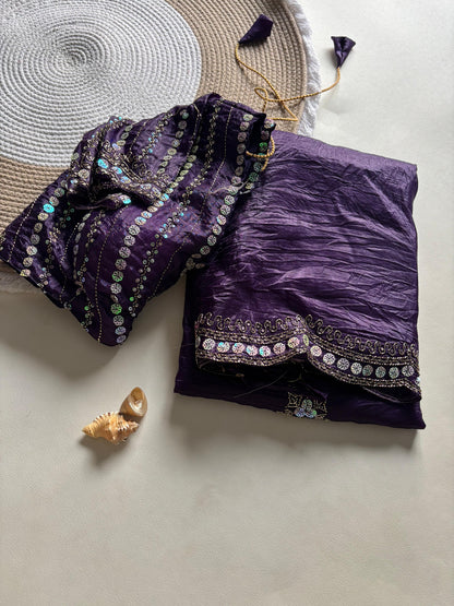 New gold crush saree with stitched blouse