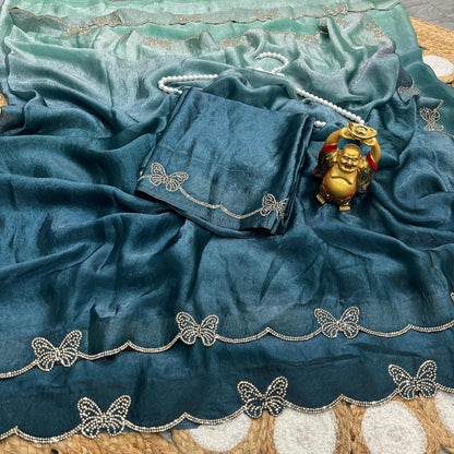 Dual Shade space silk jarkhan work  sarees