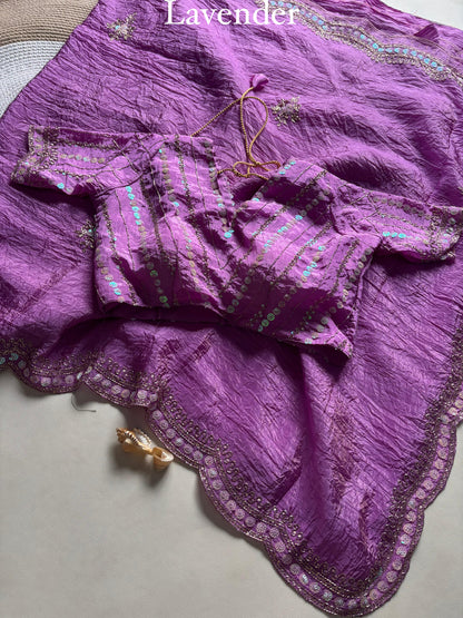 New gold crush saree with stitched blouse