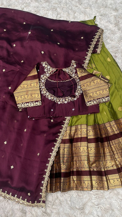 Kanchipuram Designer Green Aesthetic Lehenga