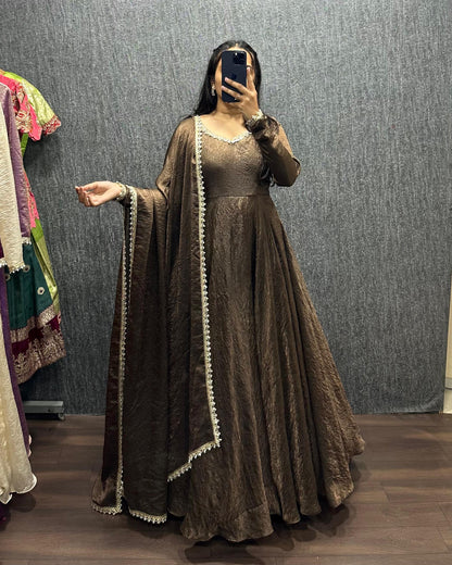 Fendy silk crush mirror lace gowns