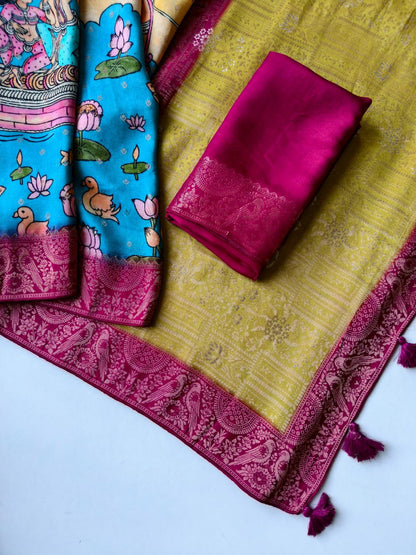 Pure Crape Georgette Bandhini fusion luxe semi pattu type look saree