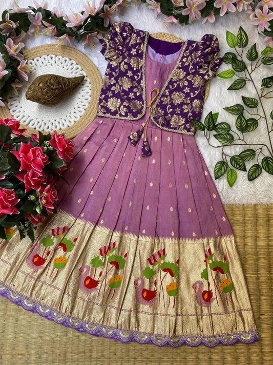 Kids gown with coat pure tissue silk fabric
