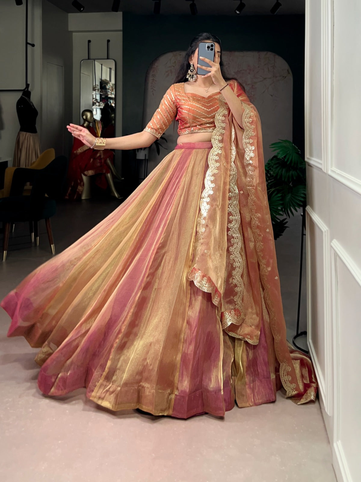 Designer Carika silk embroidery ethereal dupatta lehenga