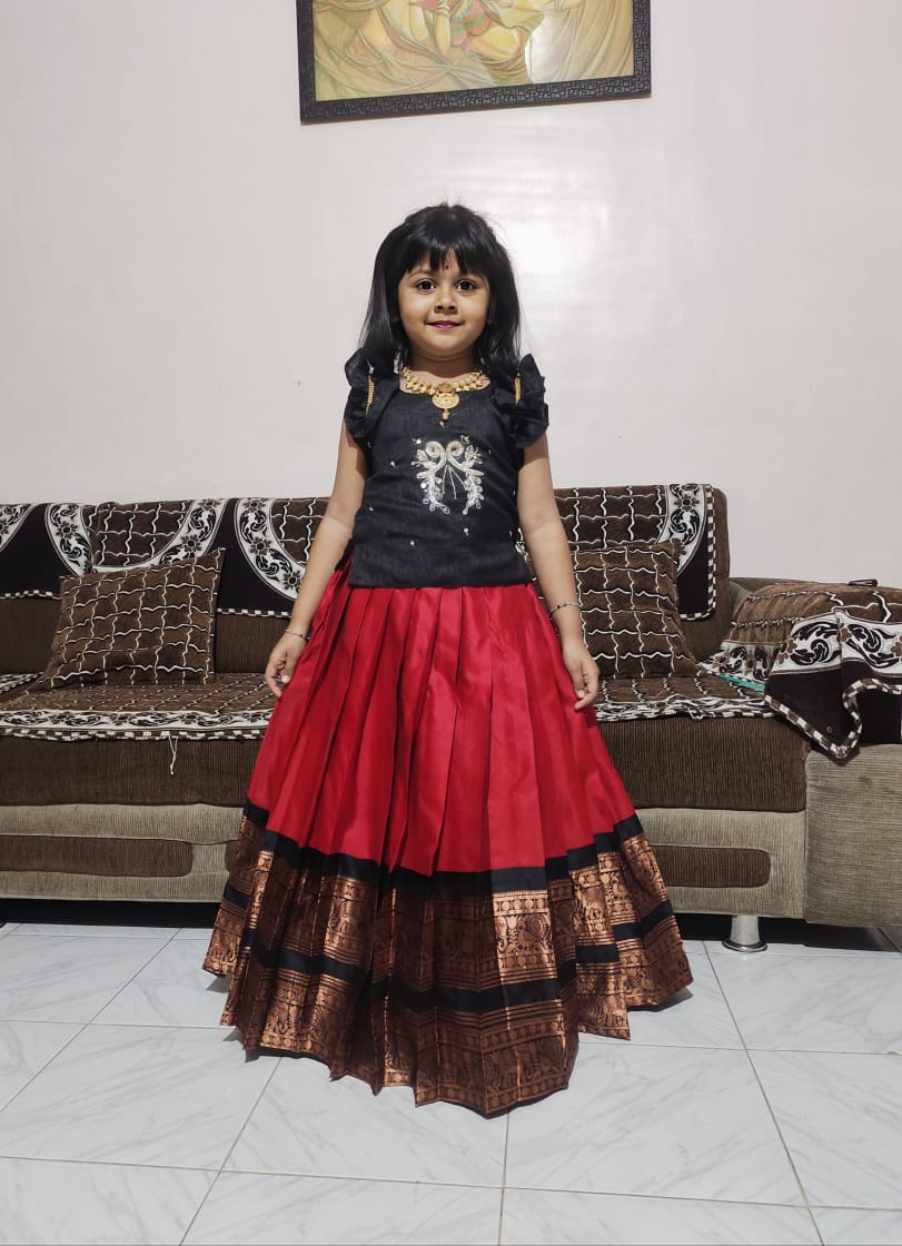 Kids cute Pure Silk Zari Weaving  Set