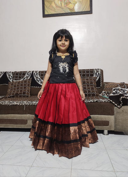 Kids cute Pure Silk Zari Weaving  Set