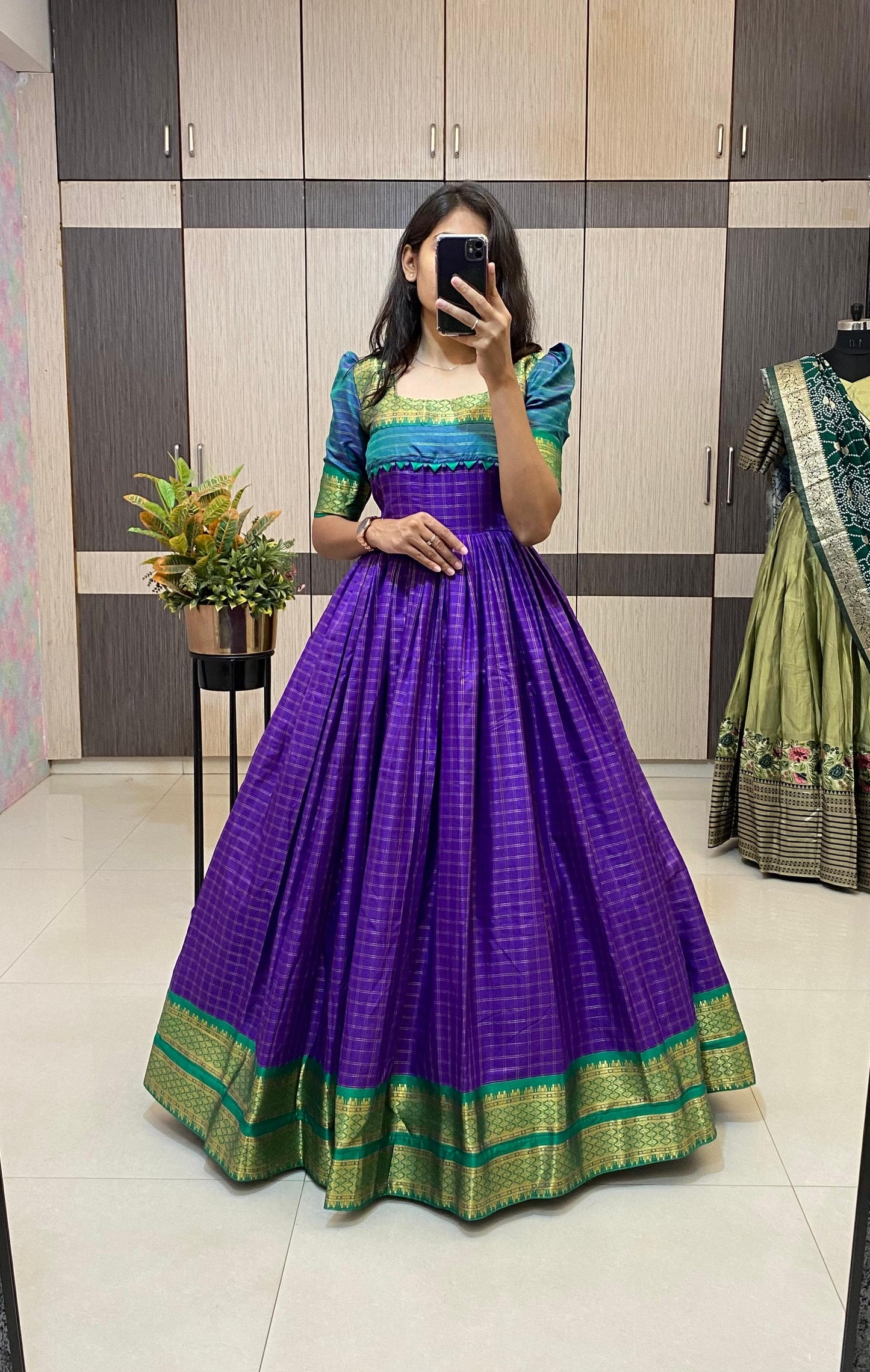 SUPER HIT long gown with cotton silk gown with a pleated flare