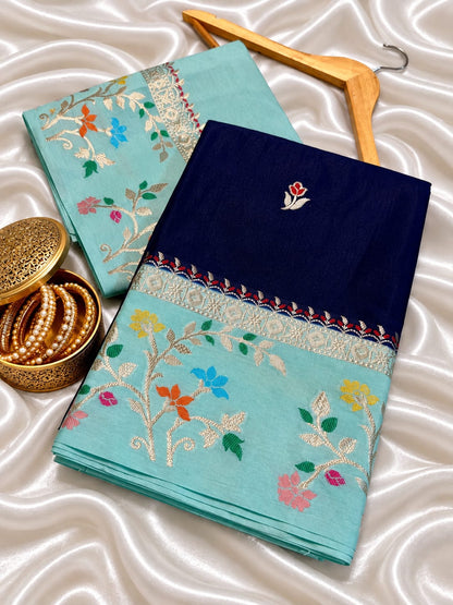 Budget Banarasi Katan Silk Saree with Contrast Alfi Border
