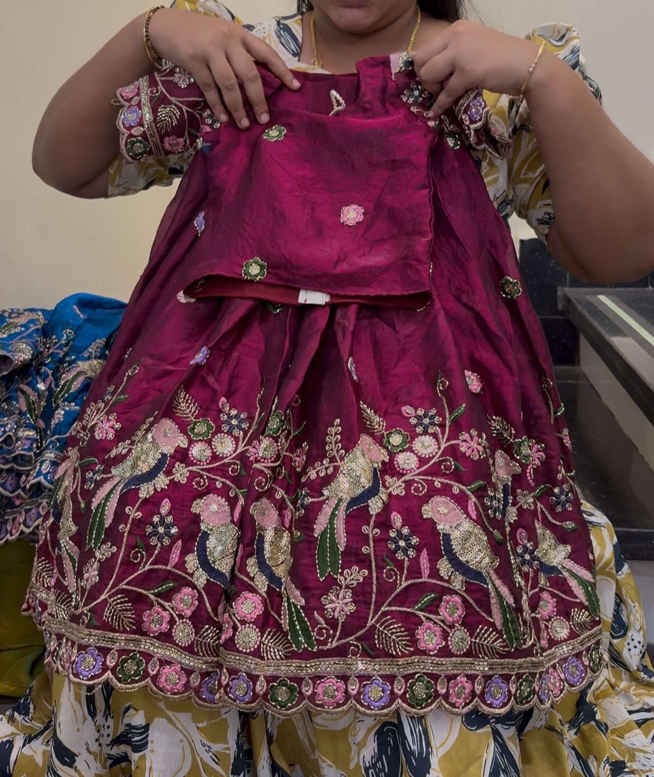 Kids designer beads work lehenga with dupatta