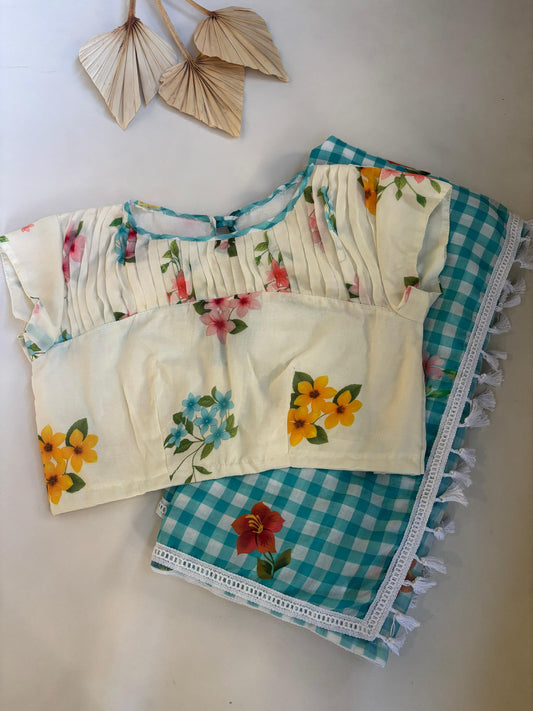 Mul cotton saree with stitched blouse