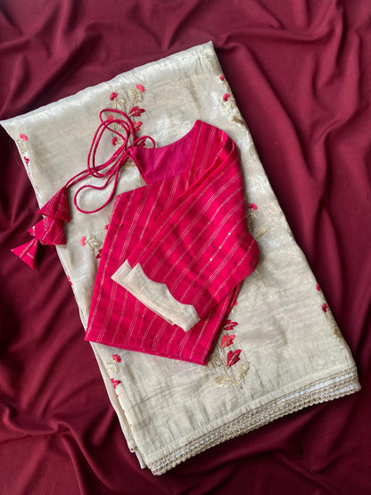 Soft glass tissue saree with stitched blouse