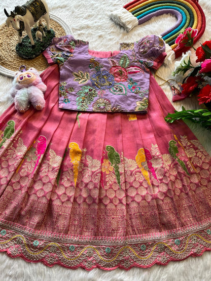 Kids lehenga made from viscose tissue silk is