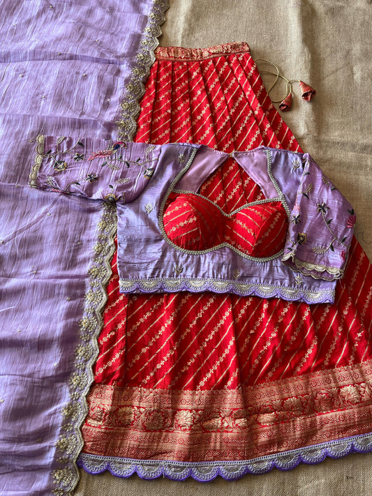 Khadi Lehnags with Stitched Blouse set for party wear