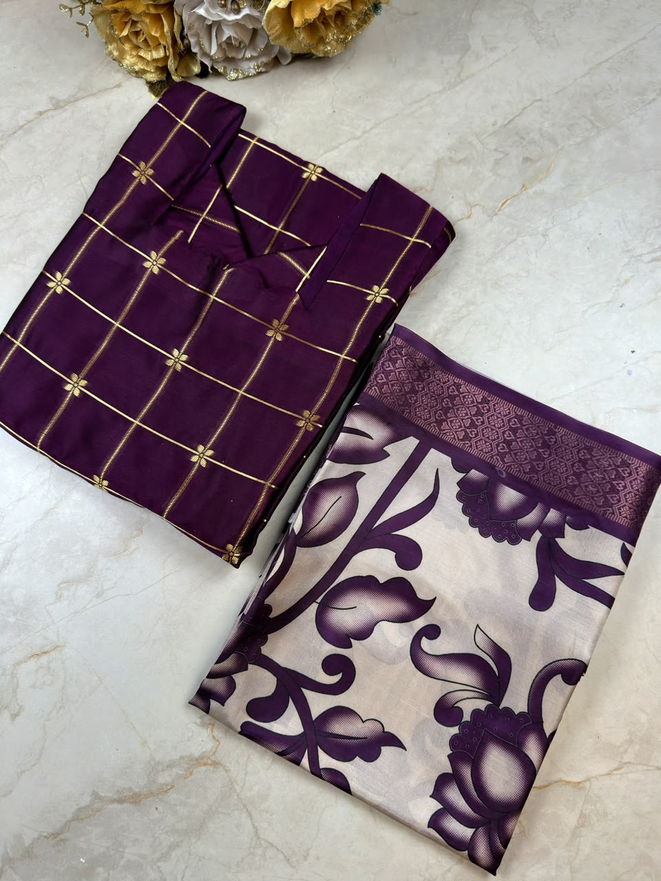 Traditional Check Weaving Kurti + Kalamkari Dupatta