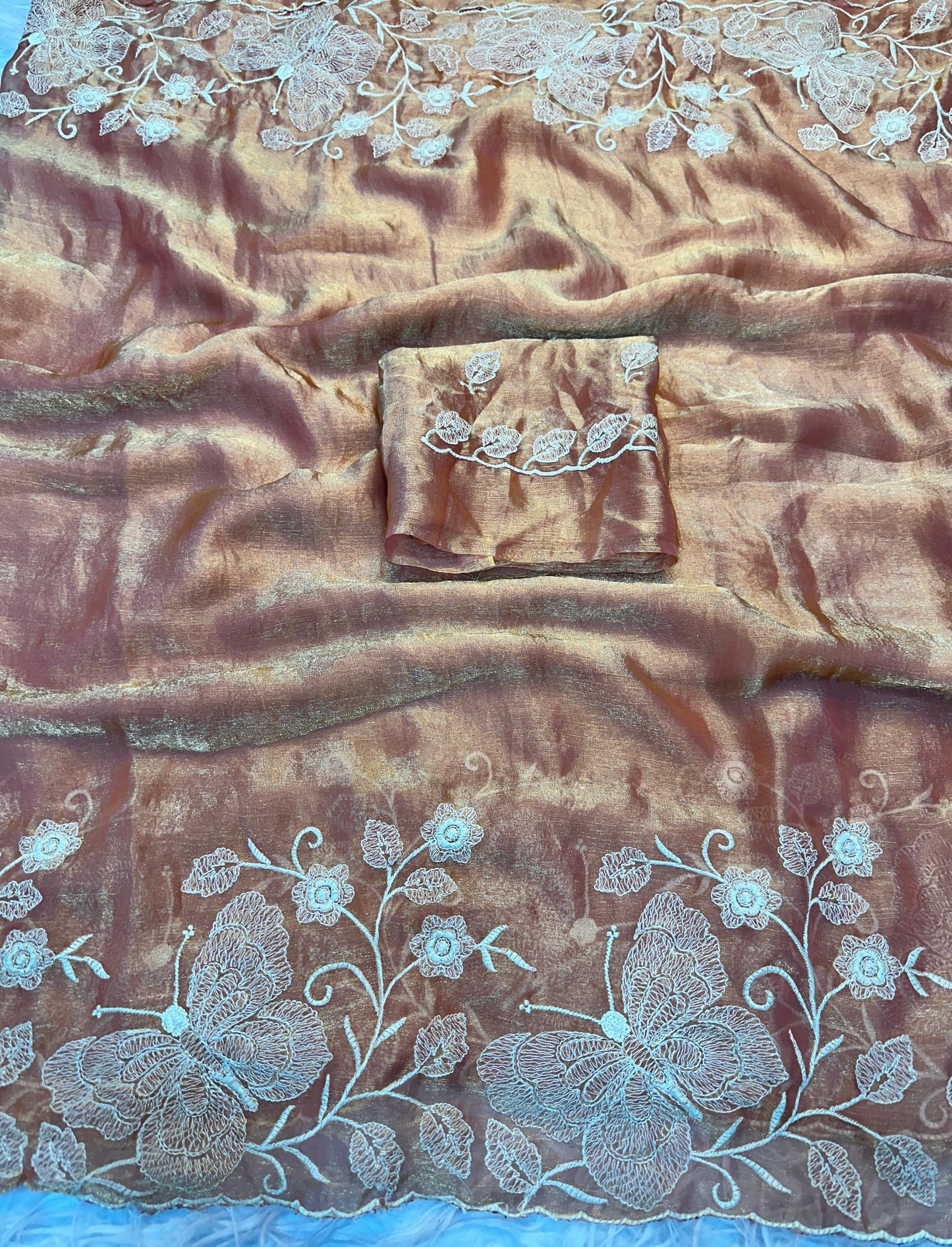 Pure Fendy chiffon saree with butterfly embroidery Budget Fancy saree