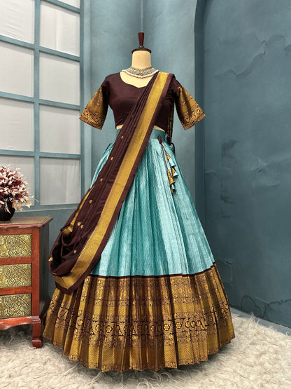 Kanchi checks semi pattu Designer Lehenga