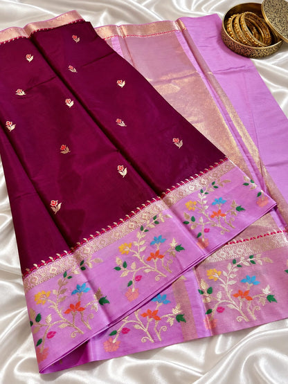 Budget Banarasi Katan Silk Saree with Contrast Alfi Border