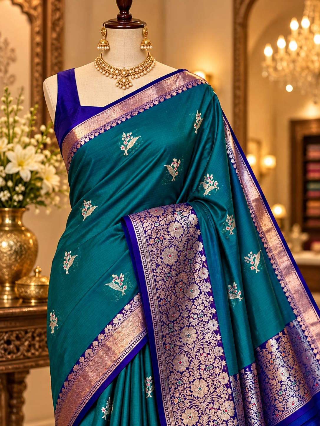 Banarasi Soft Katan Silk Saree – Contrast Pattu Border & Zari Butti
