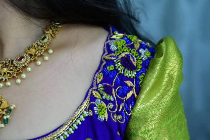 Semi Kanchipuram green lehenga set