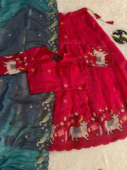 Gold crush pichwai work Designer lehengas