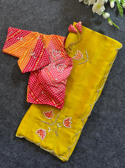 Handwork budget saree with stitched blouse