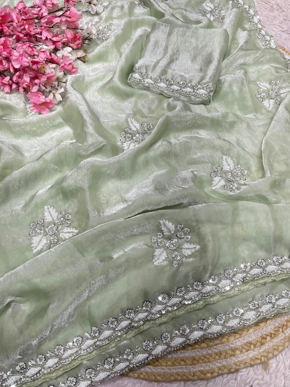 Partywear Fendy Satin saree Luxe Beads