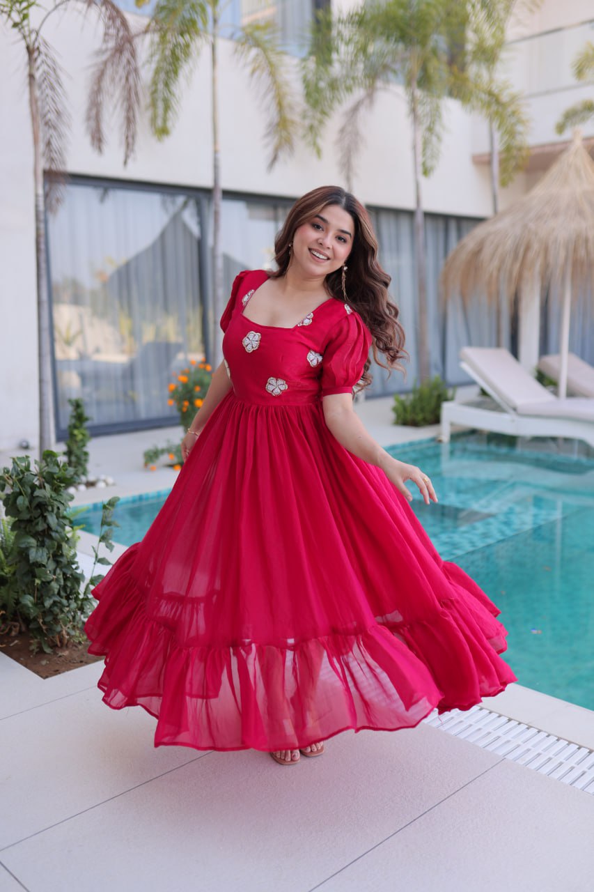 Fendi silk beads embroidery gowns