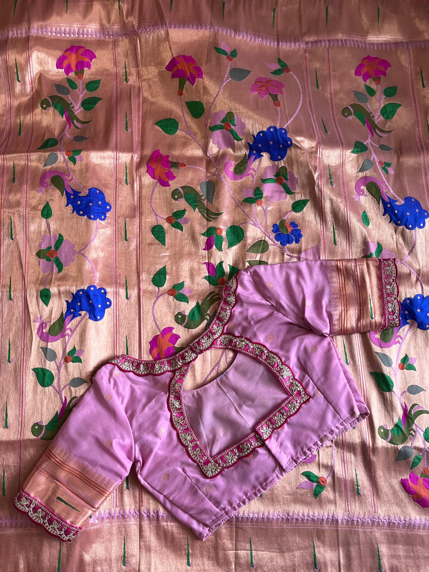 Banarasi pattu saree with paithani weaving saree with stitched blouse