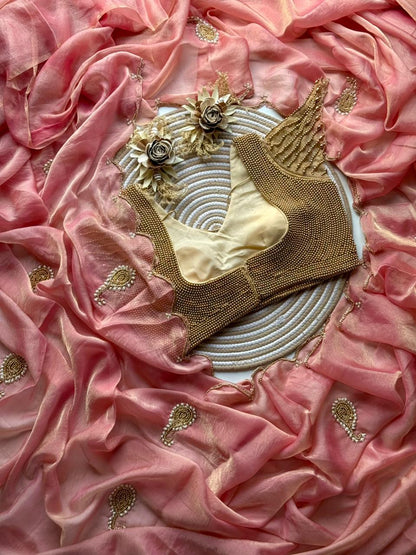 Space Georgette saeee with gold pearl work blouse