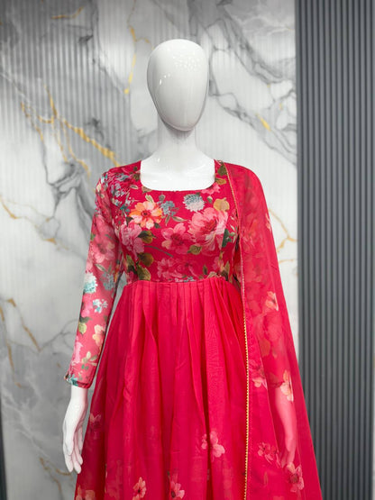 Floral Print Organza Anarkali gown ✨