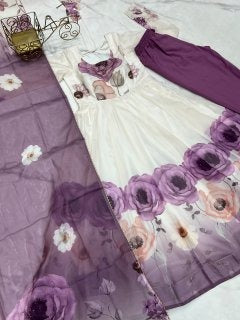 Floral printed Organza Anarkali Suit set