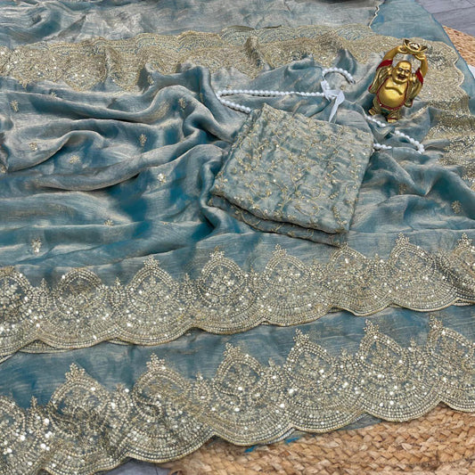 Fendy Chiffon Sequence Cutmodel saree fully work Budget sarees